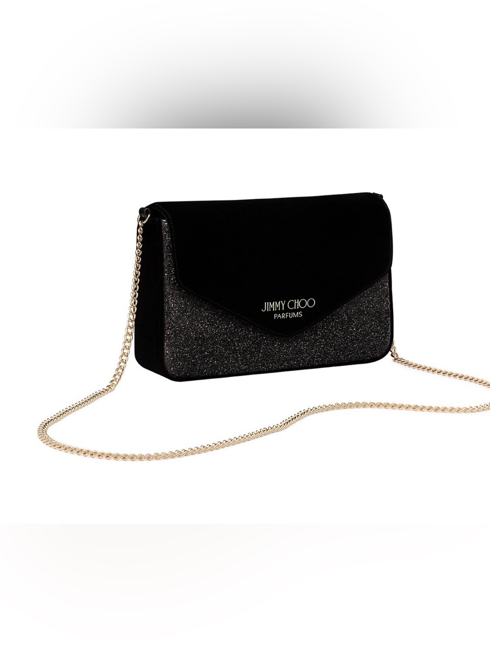 Jimmy Choo Black Glitter & Gold Chain Crossbody